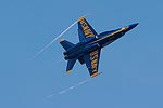 One of the Blue Angels flying over Lake Washington during Seafair in Seattle, WA.