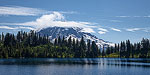 The view of Mt. Rainier to the South from the North shore of Summit Lake.  