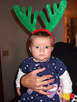 Ellie dressed up for Christmas in her reindeer antlers with the "reindeer in headlights" look.