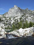 After lunch we crossed over the outlet of Leprechaun Lake and had a nice view down to Lake Viviane and Prusik Peak.