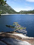 Upper Snow Lake from the spot where we camped last year.  The water level is at least 20 feet lower than it was last year.  We were still stumped as to how or why the water level got so low.