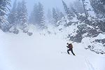 Steve making switchbacks up the steep slope.