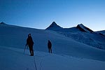 What a change in weather from Saturday.  We had a great view of the summit pyramid as we headed up the glacier.  The snow was nice and firm, making it easy to walk on in crampons, and there was no wind.