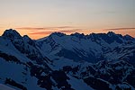 Sunrise to the East.  Seahpo Peak is on the left.